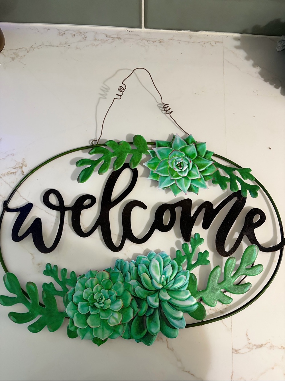 Welcome Succulent Wall Sign - Green Home Wall Decor